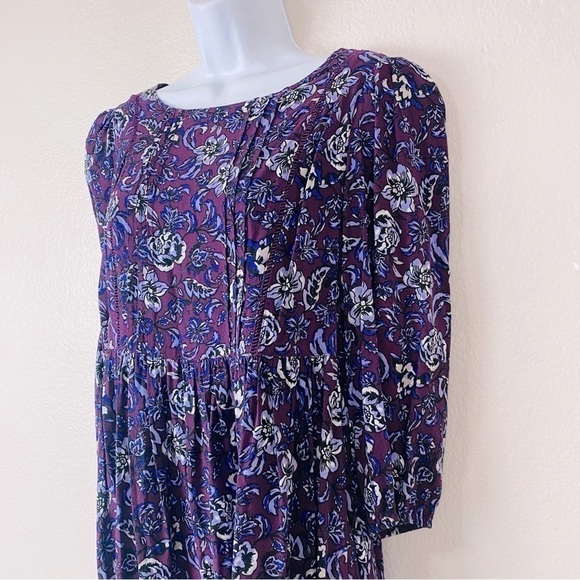 Floral Purple Puff Sleeve Tiered Dress Size M - Picture 1 of 7